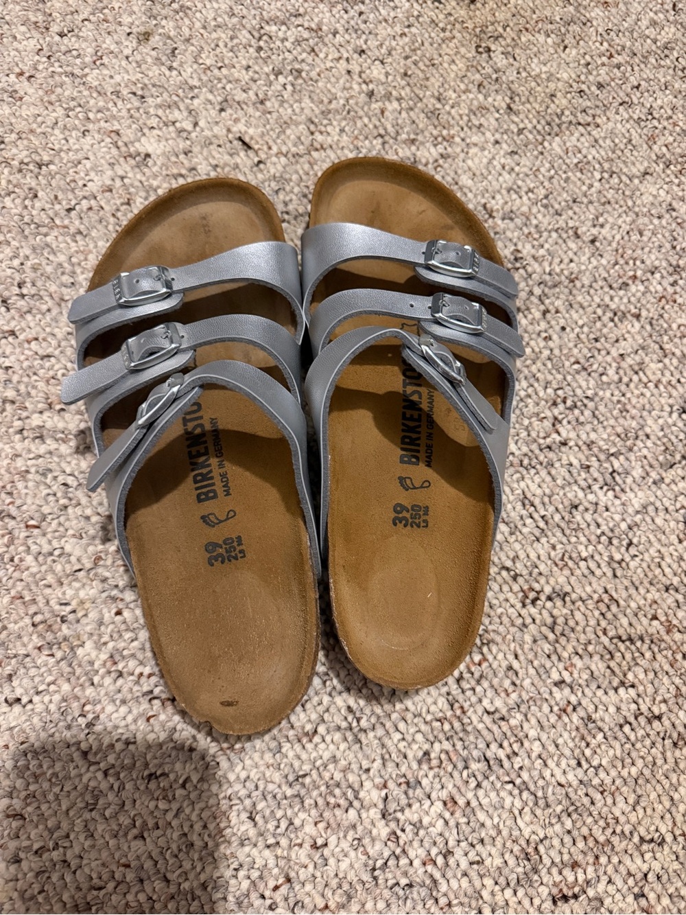 Birkenstock Women’s Triple-Buckle Sandals in Metallic Silver